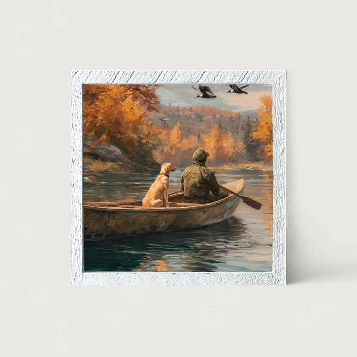 Fishing - Man with Dog - Framed Art