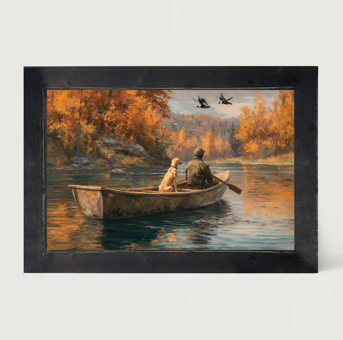 Fishing - Man with Dog - Framed Art