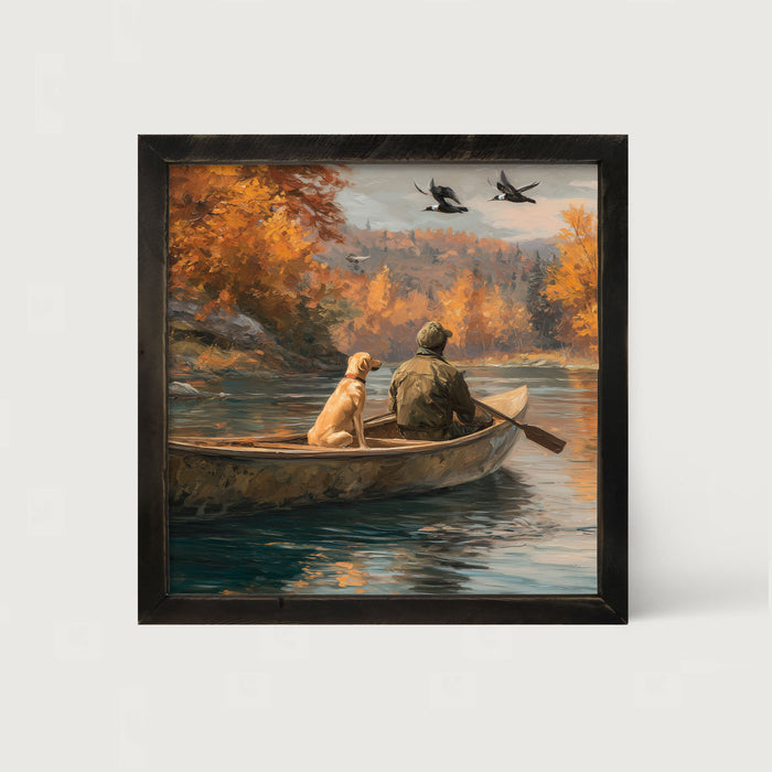 Fishing - Man with Dog - Framed Art