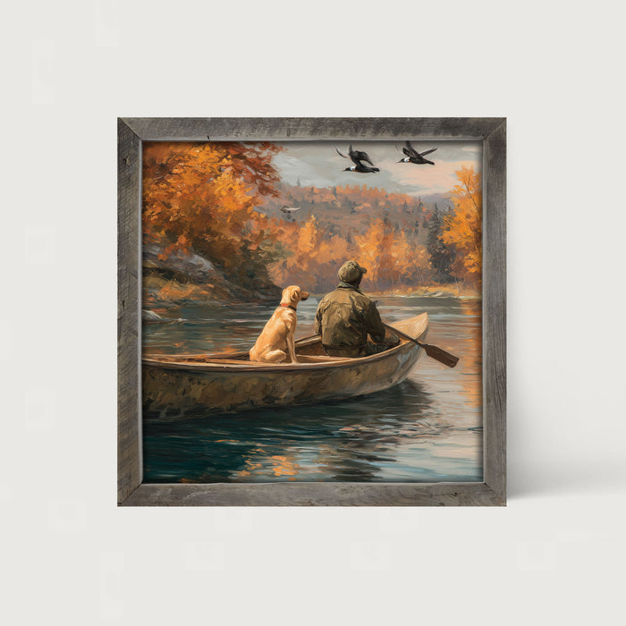 Fishing - Man with Dog - Framed Art