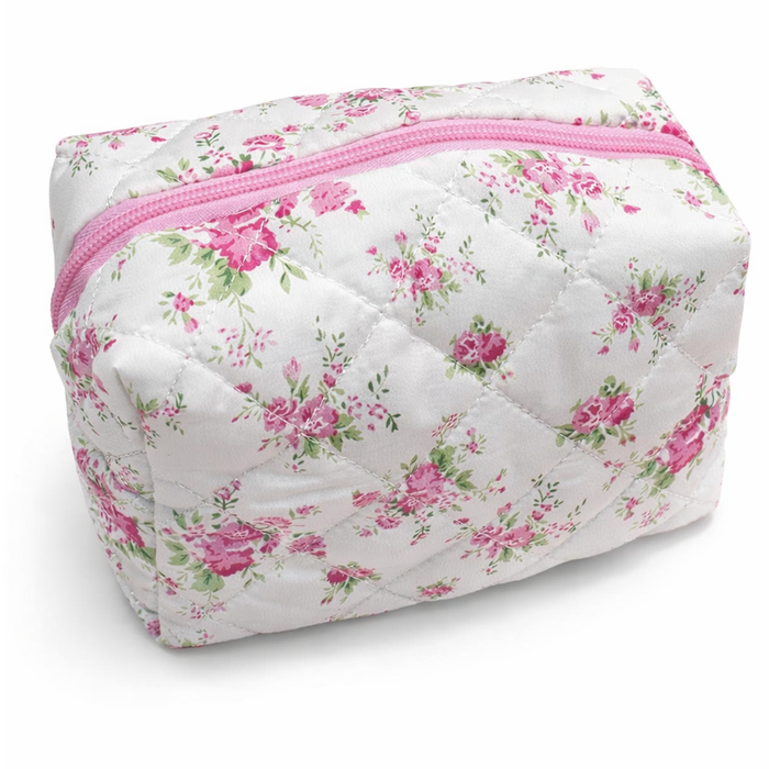 Private label floral toile pattern makeup cosmetic pouch bag with colorful flower design for accessories storage.