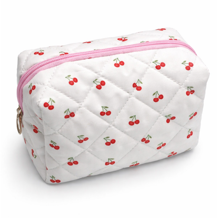 Private label floral toile pattern makeup cosmetic pouch bag with zipper closure, ideal for storing beauty essentials.
