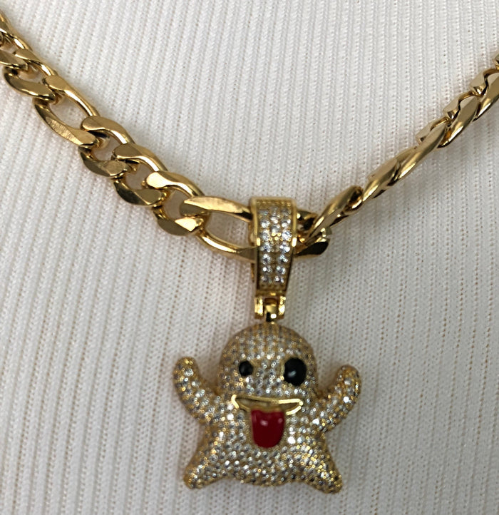 Ghost Iced Out Pendant with 28" Necklace (14K Gold Finish)