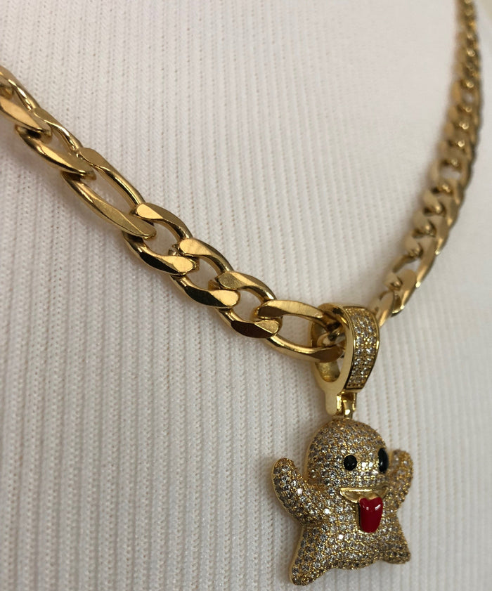 Ghost Iced Out Pendant with 28" Necklace (14K Gold Finish)