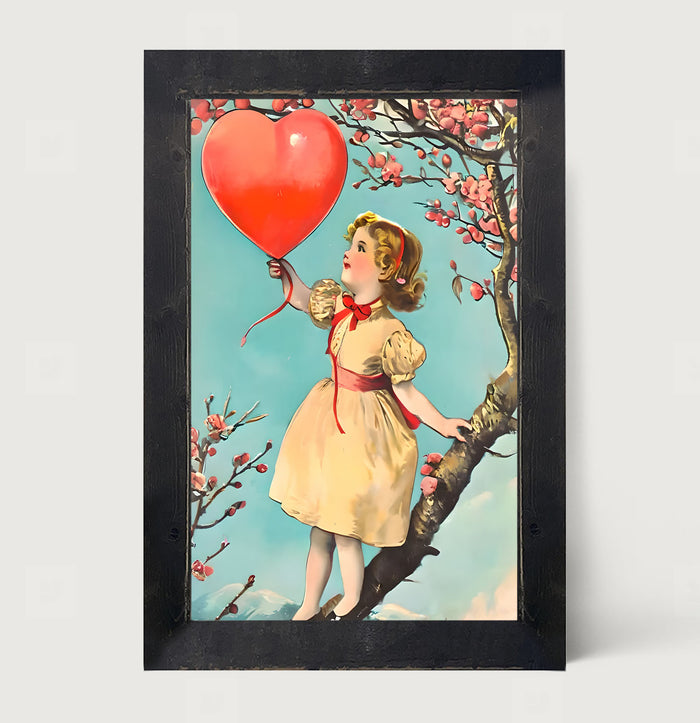 Girl with a Heart Balloon - Framed Art