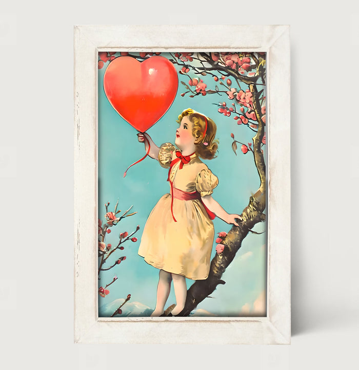 Girl with a Heart Balloon - Framed Art