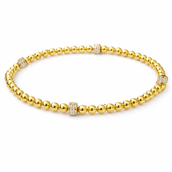 Gold beaded bracelet by The Skylar Project with silver CZ spacer beads, featuring a stylish and elegant design.