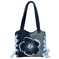 Hand-made two-toned floral denim bag by Gianna Valente x Lets Bag It, featuring a stylish floral design and sturdy denim material.