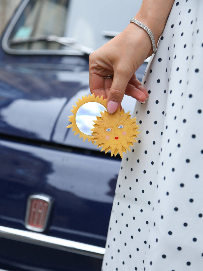 Hand-painted Celestial Sun Compact Mirror | Eco-Friendly