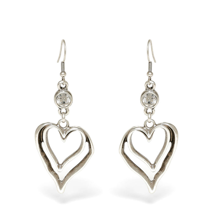 Handmade Heart Clear Crystal Pewter Earrings - 1955