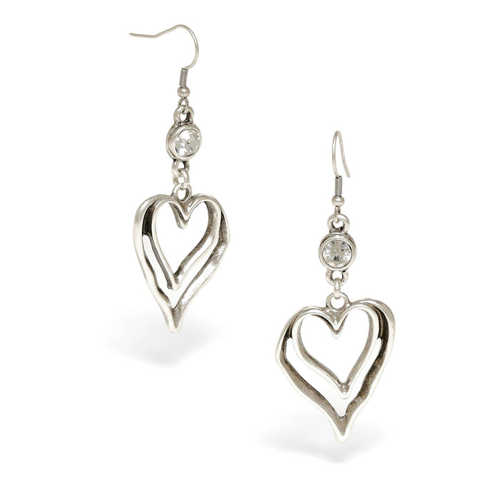 Handmade Heart Clear Crystal Pewter Earrings - 1955