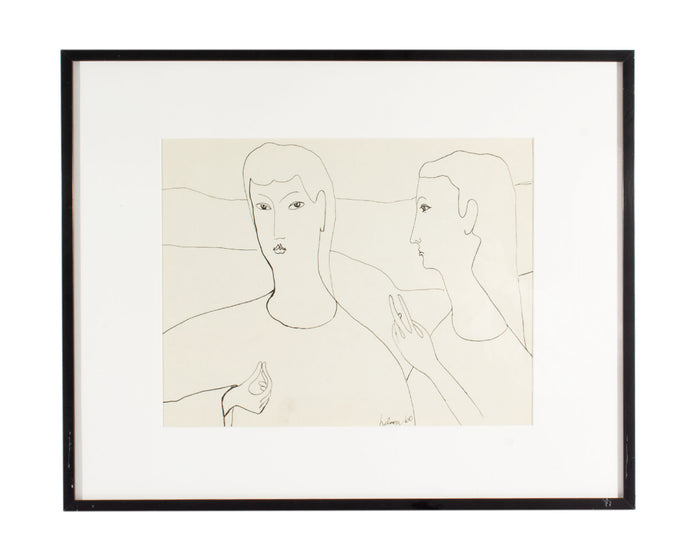 Harry Hilson 1960 Ink Drawing of Two Figures