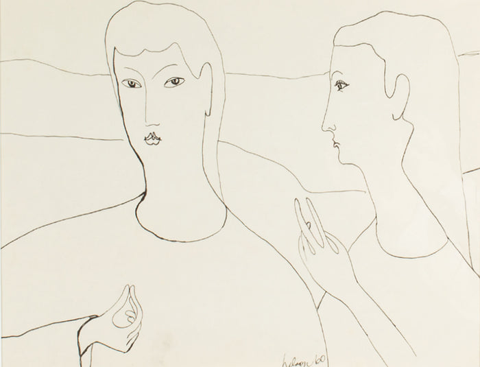 Harry Hilson 1960 Ink Drawing of Two Figures