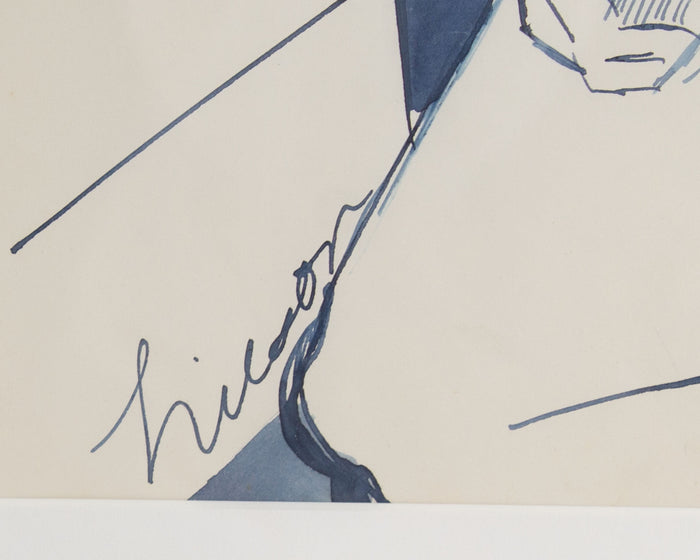 Harry Hilson Signed 1960 Ink Portrait Drawing of a Woman