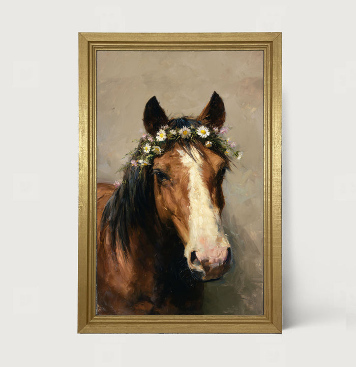 Horse with Flowery Mane - Framed Art