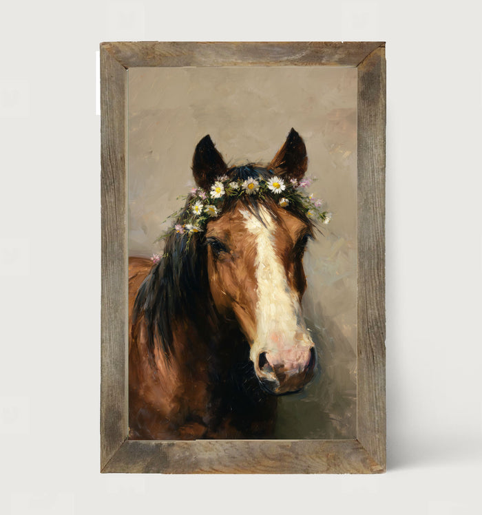 Horse with Flowery Mane - Framed Art