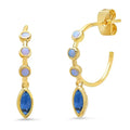 Tai Jewelry Huggies with Marquise Dangle Accent, stylish gold-tone earrings featuring marquise-shaped dangles and textured finish.
