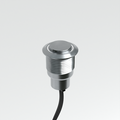 Chrome illuminated push button for retail demo displays with white LED lighting