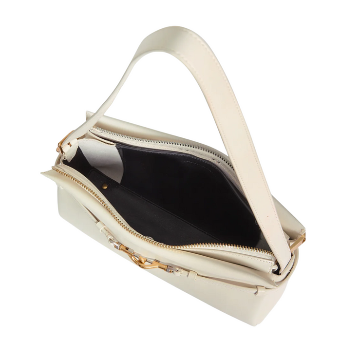 Rebecca Minkoff Insider small leather shoulder bag in black with a sleek design and adjustable strap.