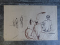 Jae Carmichael Four Men and a Harley Pen & Ink Sketch c 1951 P2615