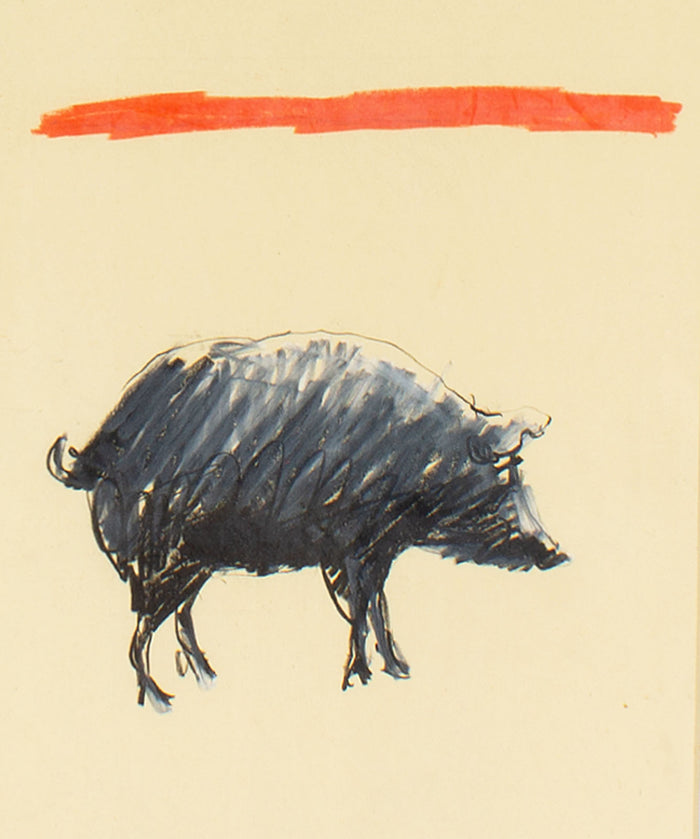 James L. Bruch 1960s Pastel Drawing of a Pig