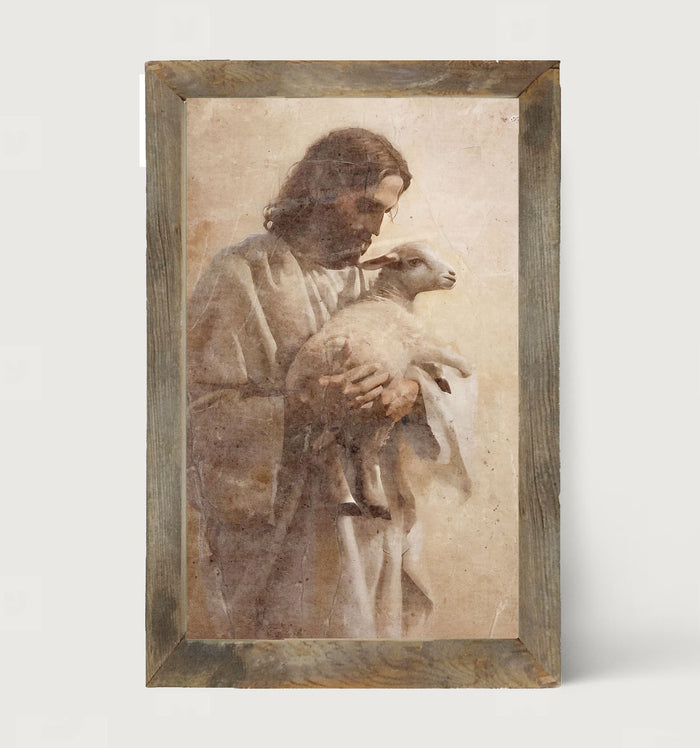 Jesus with a lamb - Framed Art