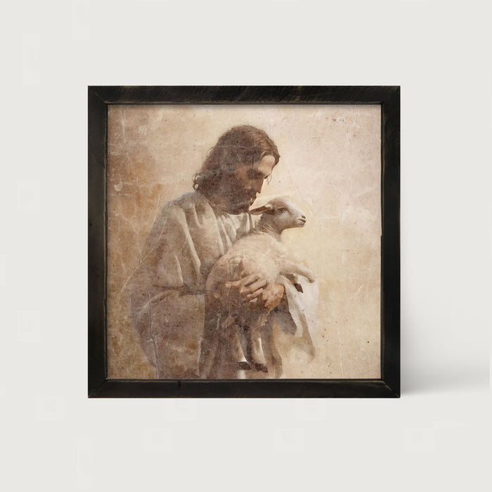 Jesus with a lamb - Framed Art