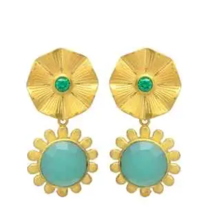 Colorful Kristen gemstone earrings by Private Label featuring multicolor gemstone dangles on silver hooks.