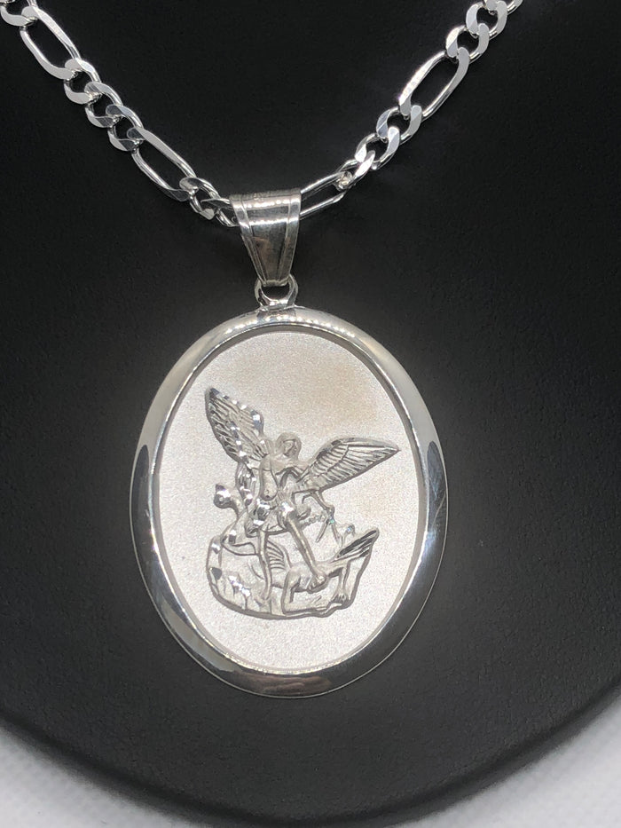 Large St Michael Archangel with 24" Necklace (.925 PURE SILVER)