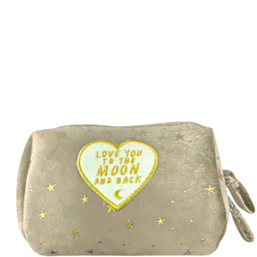 Pink and white "Love You to the Moon and Back" pouch with cute illustrative design by Private label.
