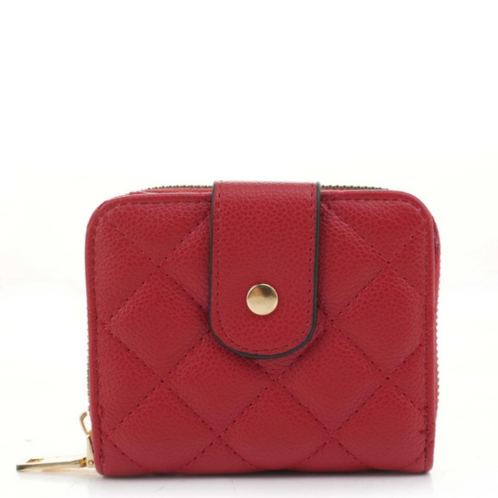 Quilted Lucy wallet in a stylish design, featuring a zip closure and multiple card slots for organization.
