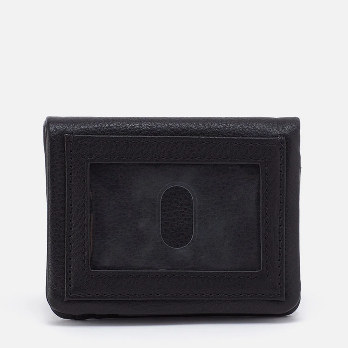HOBO Lumen Mini Wallet showing compact leather design with card slots and sleek exterior in the product image.