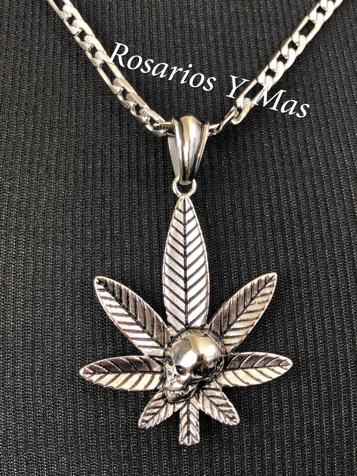 Marijuana Skull with 24" Necklace (Stainless Steel)