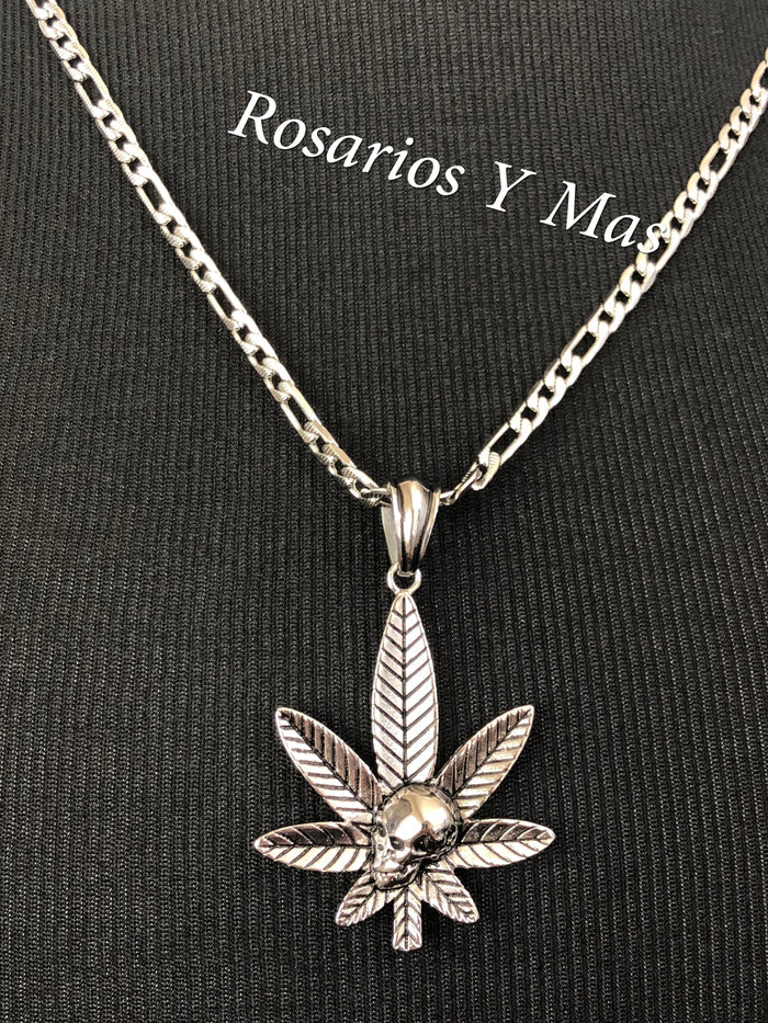 Marijuana Skull with 24" Necklace (Stainless Steel)
