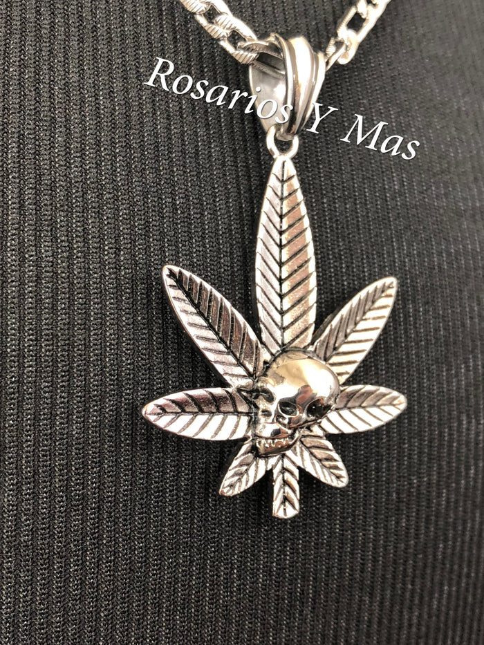Marijuana Skull with 24" Necklace (Stainless Steel)