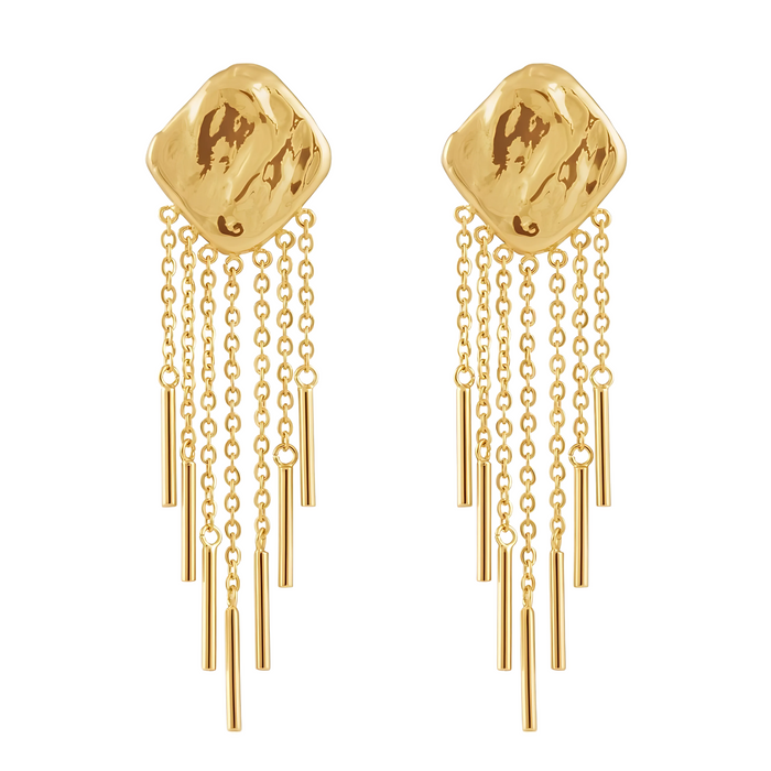 Marisol Drop Earring by Sahira Jewelry Design featuring elegant, gold-tone drop earrings with intricate detailing.