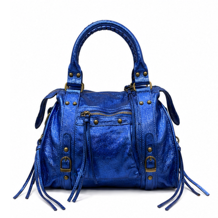 Metallic Moto Fringe Satchel Handbag