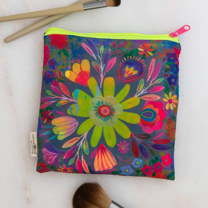 Set of three floral mini makeup removing cloths in Natural Life makeup bags, soft and reusable for gentle cleansing.