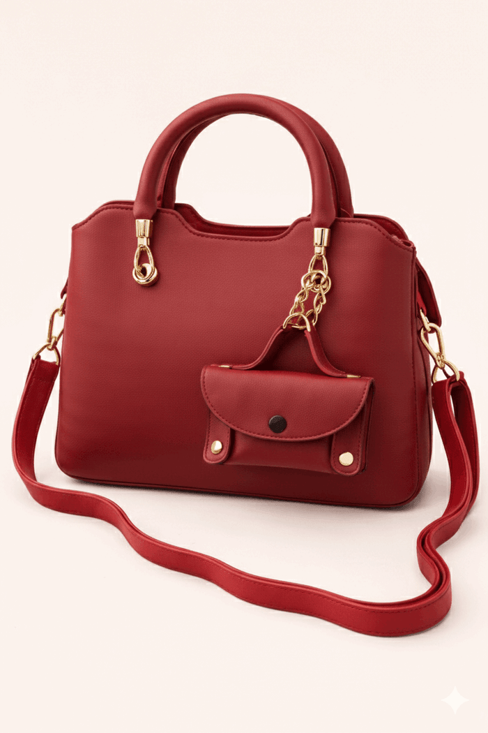 Modern Red Satchel with Detachable Mini Pouch - Nishat Creative Store