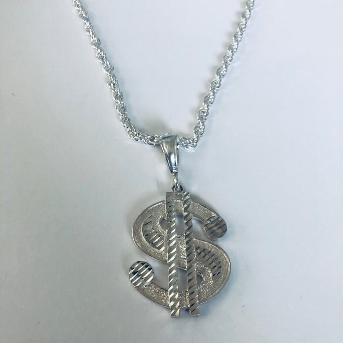 Money Sign with 26" Rope Necklace (.925 PURE SILVER)