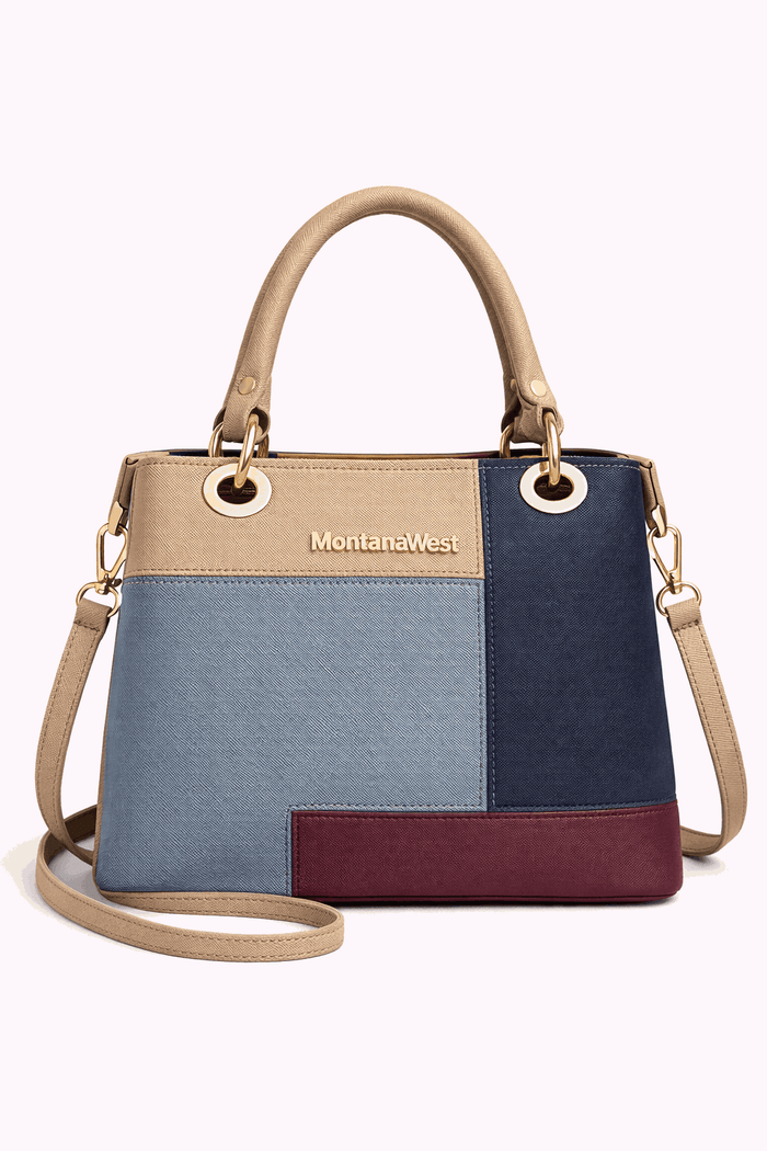 Montana West Vegan Leather Multi-Tone Handbag Beige - Nishat Creative Store