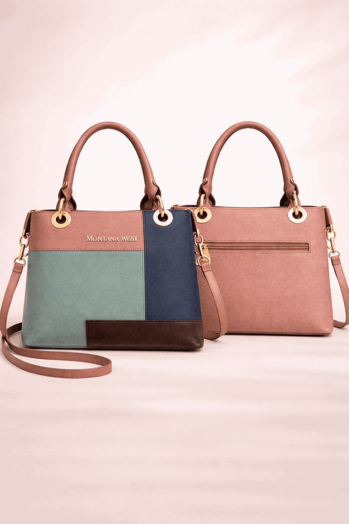 Montana West Vegan Leather Multi-Tone Handbag Pink - Nishat Creative Store