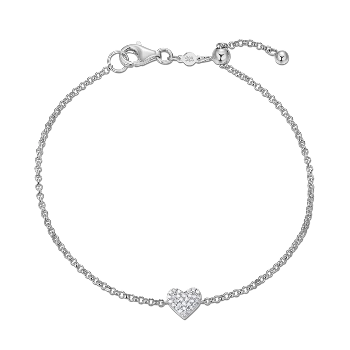 M by Monte Luna pave heart pendant bolo bracelet with adjustable chain and shimmering accents.