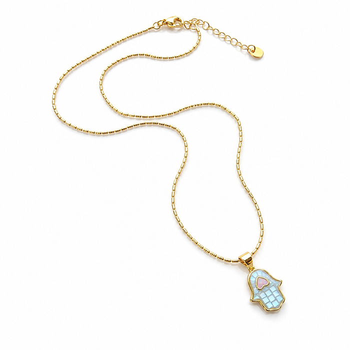 Mosaic Enamel Shell Hamsa Handmade Necklace