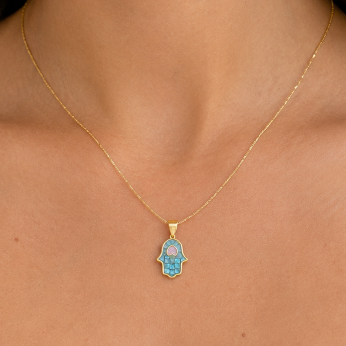 Mosaic Enamel Shell Hamsa Handmade Necklace