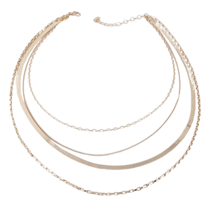 Multi snake chain necklace in silver, featuring intertwined sleek links and a modern design.