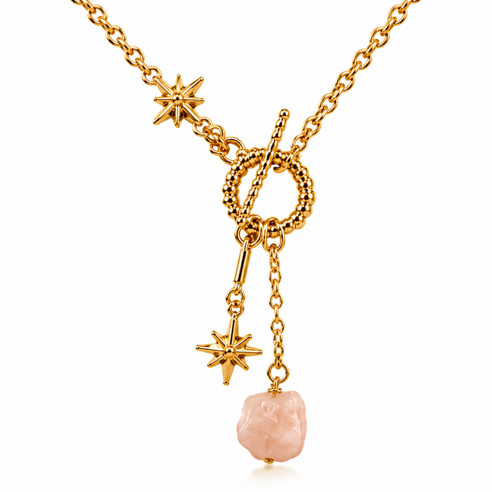 Luna Norte Not So Basic gemstone toggle front necklace featuring colorful gemstones on a delicate chain.