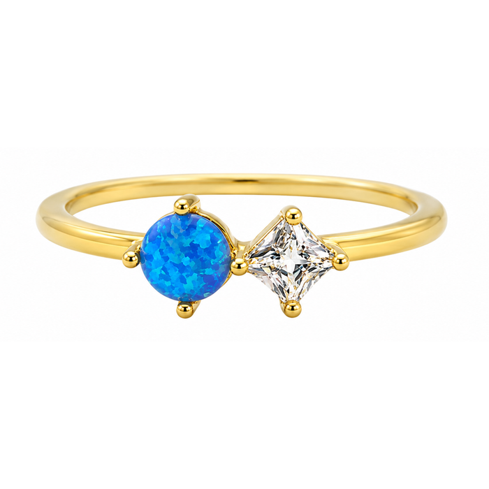 Private label Opal Cz Duo Ring showing two silver rings with sparkling opal and cubic zirconia accents on a white background.