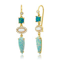Tai Jewelry opal geometric drop earrings featuring vibrant opal stones and sleek gold-tone geometric design.