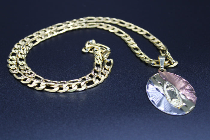 Our Lady of Guadalupe with 26"Necklace (24K Gold Plated - Three Tone)